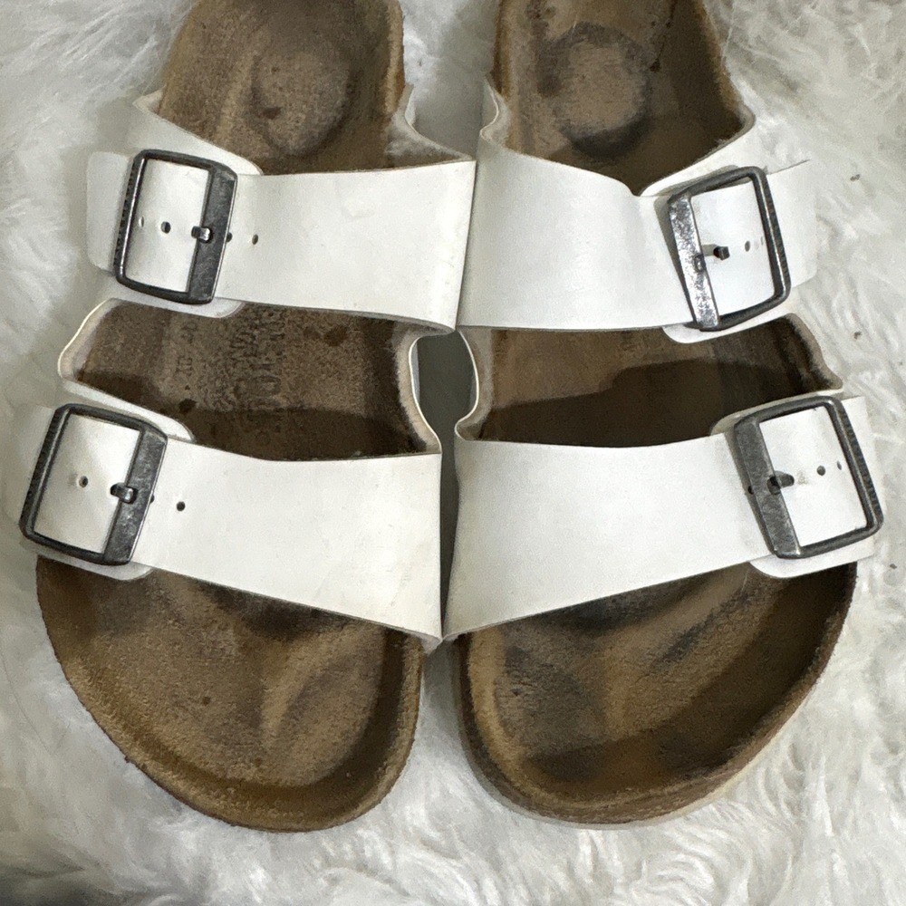 Birkenstock Sandals Women 38 Arizona White Double Strap Buckle Slide Casual Fair